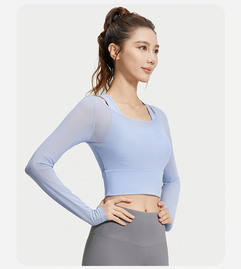 Mesh Patchwork 2 - in - 1 Long Sleeve | Running & Yoga Top | Built - in Bra | Sportswear - Women's Activewear by Ceecile